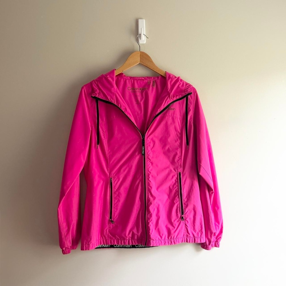 Calvin Klein Pink Lightweight Zip Up Windbreaker Jacket Womens Small Water Resis